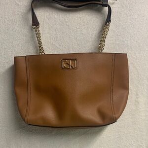 Calvin Klein Tan Leather Shoulder Bag with Gold Chain